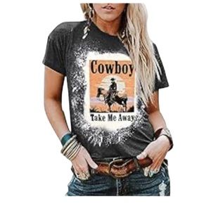 Women's Black Graphic Tee - Cowboy Print